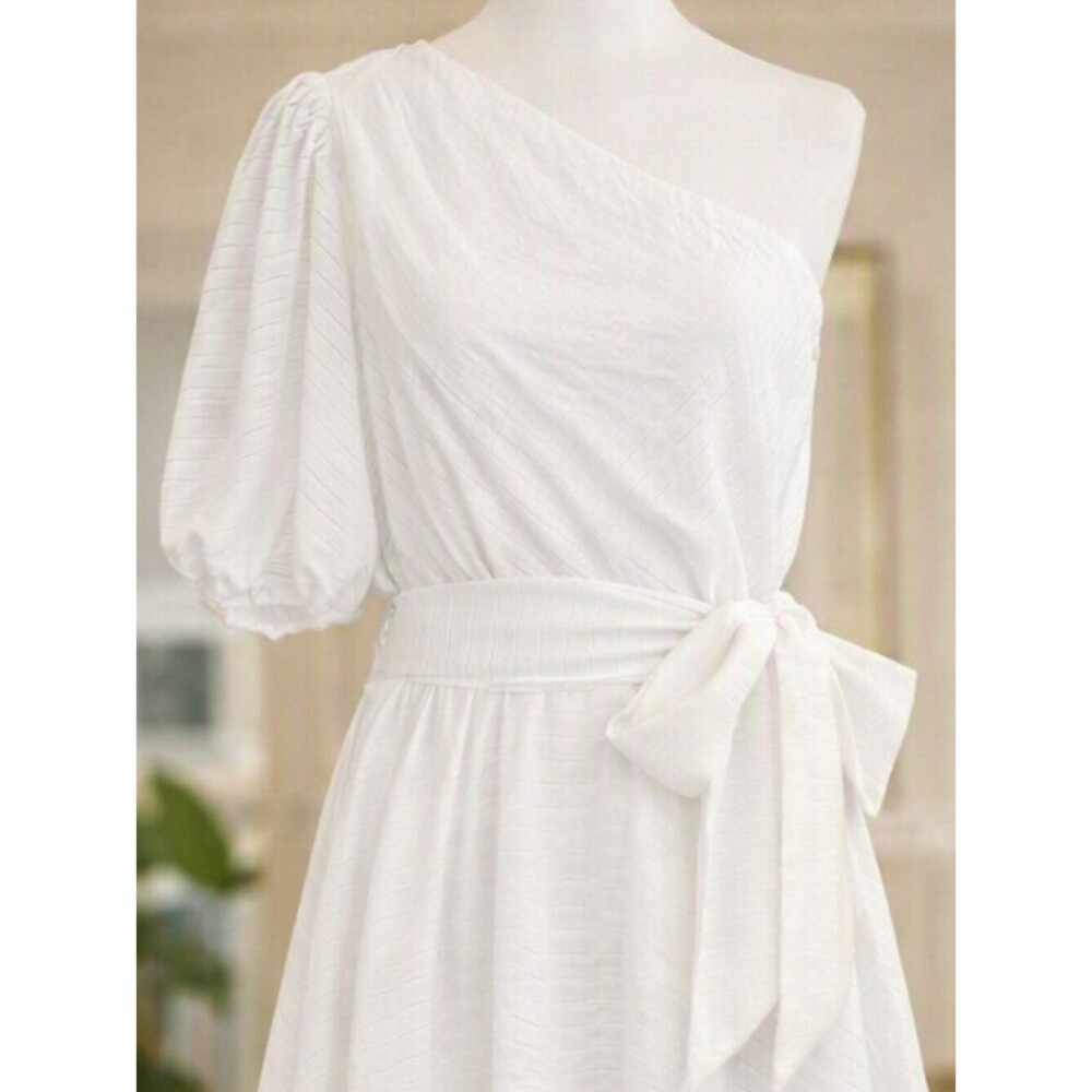 Nine West Women's One Shoulder Belted Dress White Size Medium - Picture 2 of 8